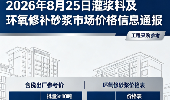 新和2026年8月25日灌浆料及环氧修补砂浆市场价格信息通报